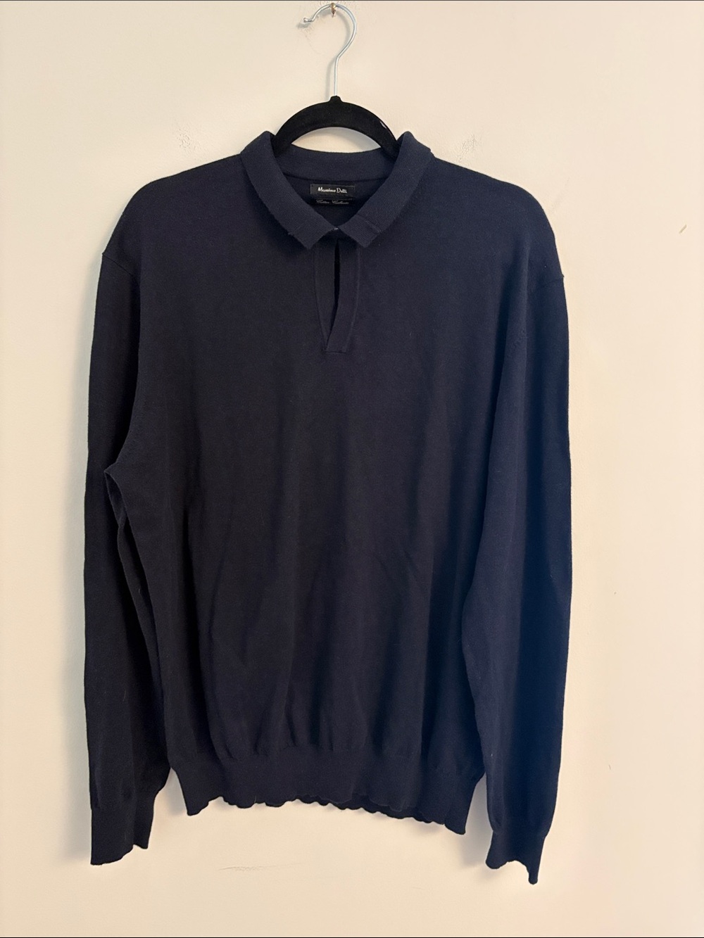 Massimo Dutti Cotton Cashmere Knit Polo Sweater Navy Size XL